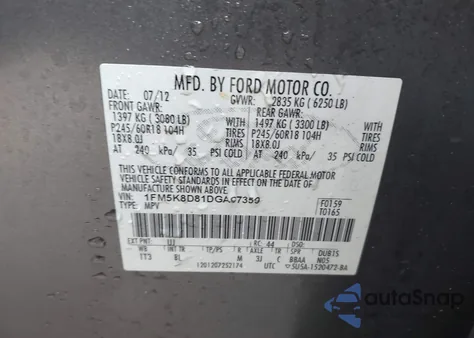 2013 Ford Explorer Xlt z USA, uszkodzony, nr VIN 1FM5K8D81DGA97359